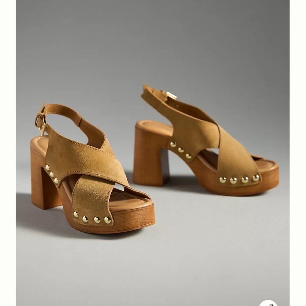 By Anthropologie Studded Wooden-Bottom Platform Sandals NWT